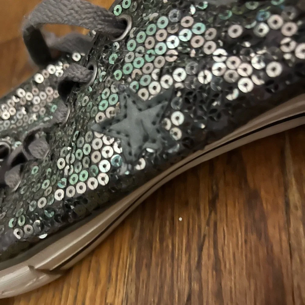 Converse SEQUIN SNEAKERS women’s sz 8 One Star Bling sparkle army green sequins - Picture 7 of 10